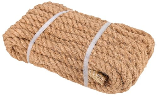 FUNSUEI Cuerda de Yute Natural de 20 mm de Grosor, 15 m de Longitud, Cuerda de Yute de cáñamo marrón de 4 hebras para Manualidades, jardinería, Bricolaje