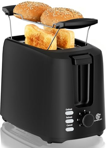 SUPERLEX Toaster 2 Scheiben 750W Mini Toaster Schwarz Kompakt Design Mit 7 Bräunungsstufen Auftau Aufwärm Stoppfunktion Gleichmäßiges Toasten Mit Herausnehmbarer Krümelschublade Für Frühstück Küche