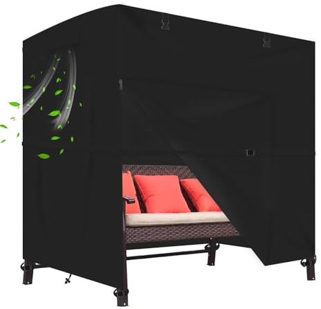 Funda columpio jardin exterior,funda protectora impermeable Oxford 600D para columpio de jardín de 3 a 4 plazas,Resistente al desgarro, con cremallera y correas (254*150*183CM)