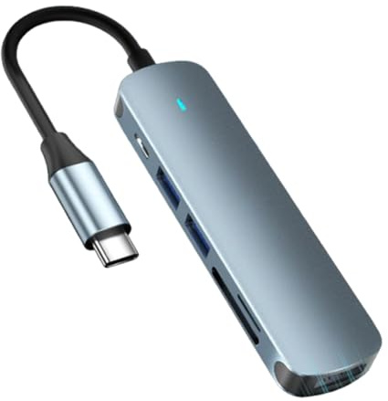 Hub USB C para portátil, adaptador USB C para ordenador con 6 puertos, dispositivo 6 en 1 portátil para reuniones Creadores de contenido apasionados de la tecnología y las aulas