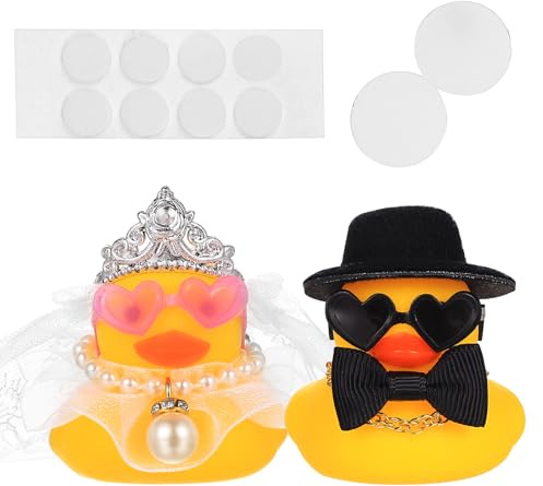Set de 2 Patos de Goma Novios para Boda, Recuerdos de Boda, Decoración de Fiesta, Regalo para Novios, Patitos de Goma Pequeños con Sombrero y Velo, Juguetes de Baño Divertidos, para Decorar Tartas