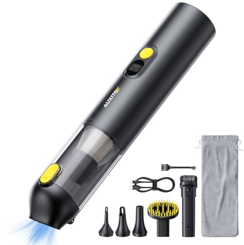 AUXITO Aspirador de Mano - Aspirador Coche de 24000 Pa, Autonomía de 30 Minutos,4 en 1, Recargable, Portátil y Ligero, Mini Aspiradora Potente para Coche, Hogar, Oficina y Pelo de Mascotas(Prieto)