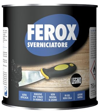 FEROX - Sverniciatore Specifico per Legno Rimuove Vernici Vecchie e Resistenti Formula in Gel Densità Ottimale Non Cola 750ml