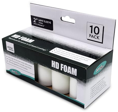 Axus Decor Hd Foam Mini Roller Sleeve 2 Inch/50mm (White Series),Pack of 10, Ultra High Density, Use with Oil Based Paints & Varnishes, for Detailed Finishing Work Around Cutouts, Fits Mini Handles.