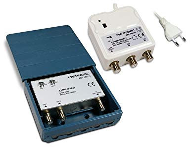 Metronic 432171 - Amplificador TV de exterior, amplificador de mástil, 2 entradas UHF ajustables, protección 4G