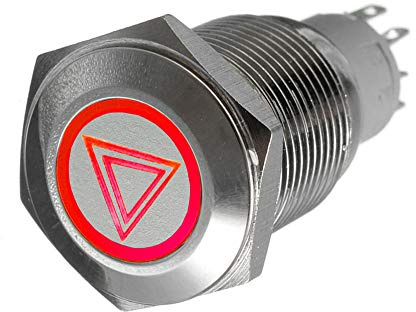 Mintice 16mm Interrupteur à Bascule Rouge LED 12V 3A Bouton Poussoir Voiture Métal Interrupteur Urgence Danger Attention Acier Inoxydable étanche