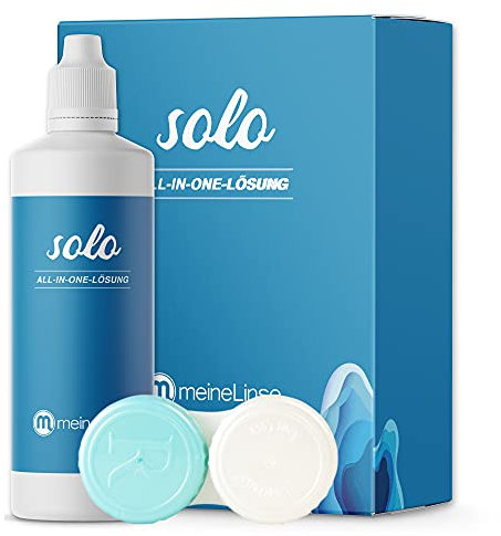 meineLinse Solo All-in-One Lösung Reise-Set 1 x 100ml Pflegemittel für Kontaktlinsen - Reinigung in nur 5 Minuten - Kontaktlinsenflüssigkeit für weiche Kontaktlinsen (1x 100ml + 1 Behälter)