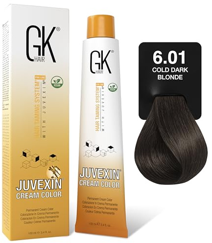 GK HAIR Color Crème 6.01 Kaltes Dunkelblond 100 ml | 100% Grauhaarabdeckung Haarfarbe | Semi, Demi oder Permanente Ergebnisse je nach Entwickler | Salon Haarfarbe für Damen & Herren