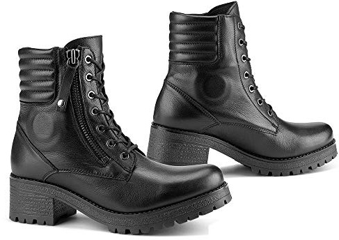 Falco Misty wasserdichte Damen-Motorradstiefel aus Leder mit Absatz – Schwarz