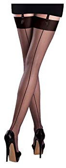 Mytoptrendz® Black Sheer Stockings for Suspenders Back Seam French Cuban Heel Plain Top