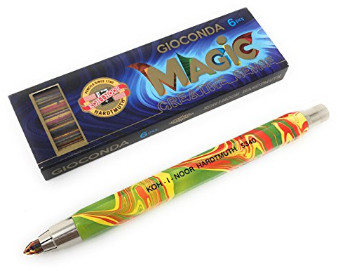 KOH-I-NOOR Caso Lápiz/portaminas de metal con sacapuntas Mina de 5.6 mm Magic (Multicolor) Arco iris de lápiz Varias opciones, color carbón 1 Magicstift mit 6 Multicolorminen