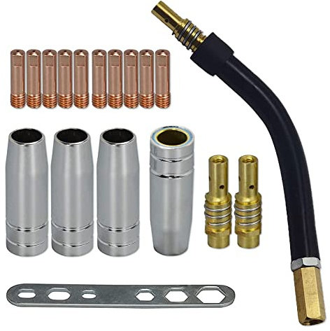 RIVERWELD 15AK MIG MAG Contact Tips 0.6mm M6 140.0008 kit 18pcs | Tips Holder Diffuser 002.0078 Conical Gas Nozzle 145.0075 Torch Neck 002.0009 for MB15 Welding Torch