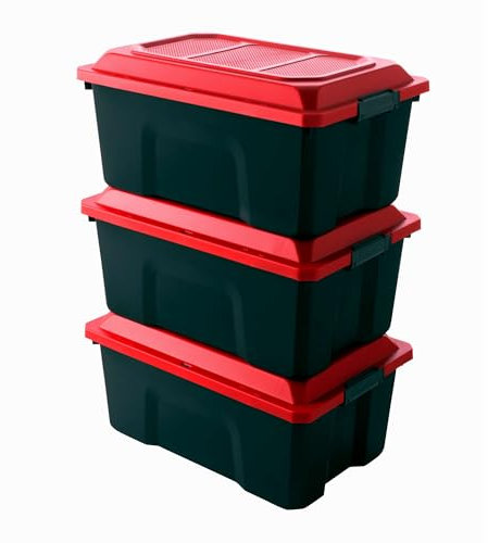 SUNDIS | LOT DE 3 Malles de Rangement LOCKER avec Couvercle - 40 - Litres Noir et Rouge