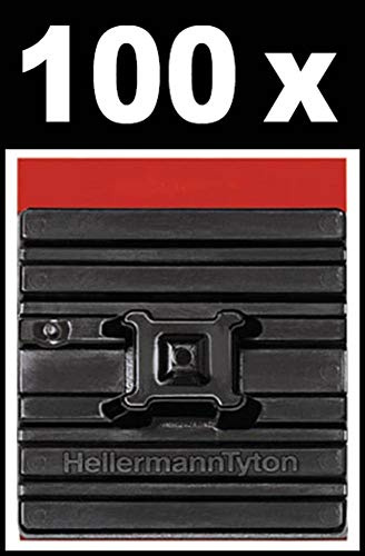 HellermannTyton, FlexTack - Base Sujetacables, Serie FMB - para Superficies Redondeadas o en Angulo, Adhesivo de Alto Rendimiento, 28x28mm, Color Negro, 100 Piezas