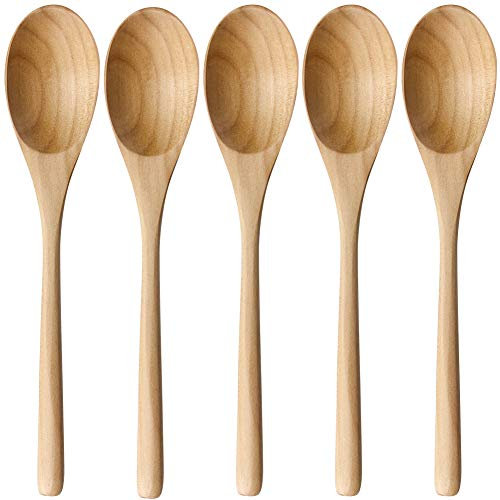 AOOSY Cucchiaio in legno, 5 pezzi in stile Janpanese, utensili da cucina con manico lungo, set di cucchiai da zuppa in legno di Hemu per mangiare, mescolare, cucinare, con scatola