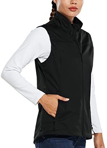 baleaf Women's Lightweight Vest Softshell Sleeveless Jacket Windproof Stand Collar with Zipper Pockets Running Hiking Golf Black L