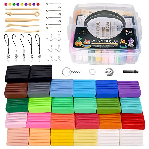Polymer Clay 26 Creative Multicolour Nontoxic kit 0.7oz/Unit Oven Bake Clay Soft Modeling Clay for Kids | with 5 Tools, 8 Type Accessories, User Manual and Storage Box - Ideal Clay DIY Gift