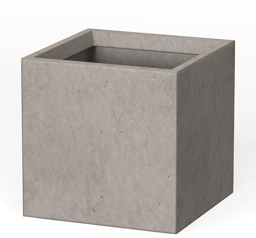 Kante 10 Inch Square Concrete Planter for Outdoor Indoor Home Patio Garden, Large Plant Pot with Drainage Hole and Rubber Plug, Weathered Concrete