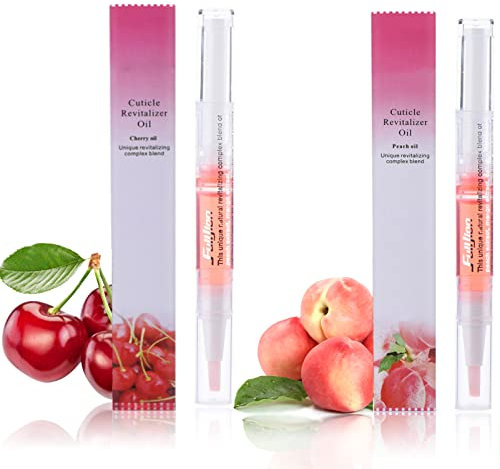 Rosarden Cuticle Oil Pen for Nail Care, Nail Oil Pen with Natural Ingredients Revitalize Pen Gel Manicure Pedicure for woman(Various flavor） (Cherry + Peach), 2 Count (Pack of 1)