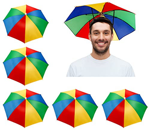 5 Pcs Rainbow Umbrella Hat, Head Umbrella Hat Fishing Umbrellas Hats Adjustable Umbrellas Hats with Elastic Band for Outdoor Golf Camping Gardening Festival Essential Adult Kid