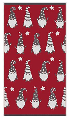 Fusion Badezimmer – Weihnachts-Gonks – 100% Baumwolle Jacquard Set mit 2 Handtüchern – 50 x 90 cm, Rot & Grau