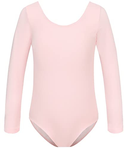HIPPOSEUS Maillot de Ballet Danza para Niña Manga Larga Ballet Body Leotardos Danza Clásico Gimnasia Ritmica, AM0019-Rosa,6-8 años