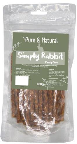 Pure & Natural Rabbit Meaty Sticks - Natural Dog Chews, Low Fat & High Protein, Hypoallergenic & Grain Free Dog Treats - 100g Bag