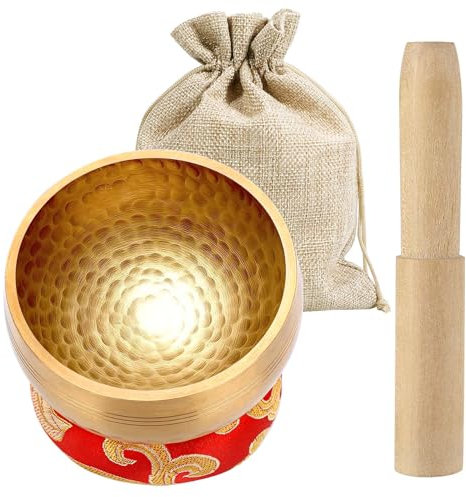 Gowkeey Tibetische Klangschalen Setz, 8.5cm Handarbeit Heilung Meditation Yoga Klang Schüssel mit Holz Klöppel und Klangschalenkissen- Einzigartige Geschenke für Frauen, Männer