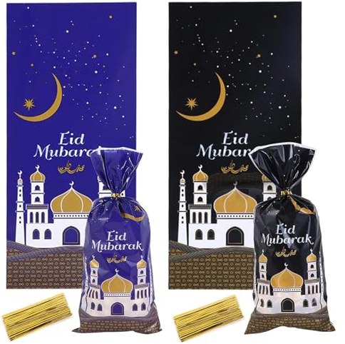 Zkaoai Eid Mubarak-påsar, 100 st. Ramadan-påsar för fyllning, Eid Mubarak presentpåsar med 100 slipsar, ramadan-tema, presentpåsar, partypåsar, Eid Mubarak, partypåsar för Eid Mubarak, partydekoration