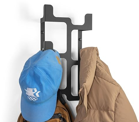 etterr Perchero de pared. organizador moderno para entrada, recibidor, baño, percha de metal, Colgador minimalista, decorativo, de diseño, con ganchos, para abrigos, toallas, chaquetas. (Negro)