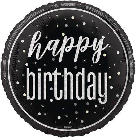 Unique Party 87380 Foil Happy Balloon-45 cm-Glitz Black Birthday Party-1 Count (Pack of 1), Taille Unique