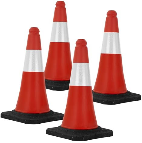 ECD Germany Set 4X Coni Stradali Segnaletici per Il Traffico da 51 cm Rosso e Bianco Coni con Strisce Bianche Riflettenti Piloni con Base Pesante di Avvertimento Cono di Marcatura di Segnalazione