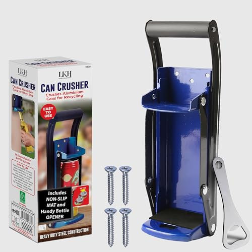 LKH - Trituradora de latas y abridor de botellas de 16 onzas/500 ml, resistente 2 en 1, trituradora de latas de cerveza para reciclaje, montada en la pared, trituradora manual de estaño con abridor de