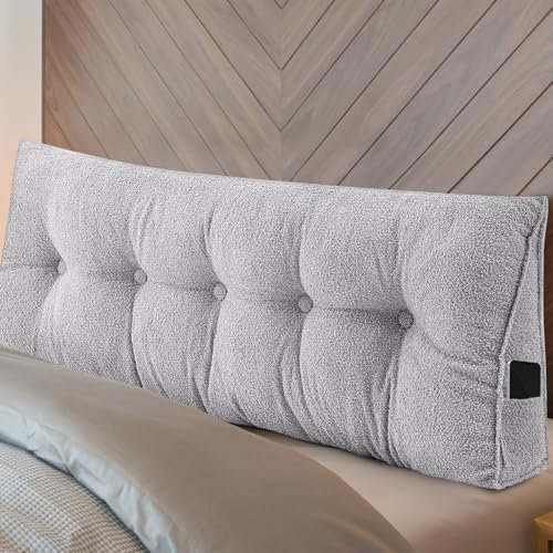 Wenqik triangulär sänggavel kil kudde fleece ryggstöd sängkudde kudde kudde drottning storlek stödkudde för att sitta upp i sängen stödkudde för läsning med avtagbart överdrag, 140 x 20 x 20 cm