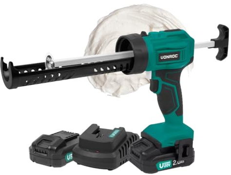 VONROC Batteripatronpress, patronpistol ny modell – 20 V – 4 stegs flöde, silikonpistol inklusive 2 x 2 h batteri och laddare