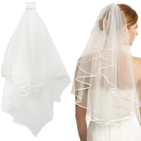 VLYX Hen Party Veil, Hen Party Accessories, White Veil Hen Do Veil Bride Veil Hen Do Accessories Wedding Veil with Comb 2 Tier Tulle for Bridal Shower Hen Party (White)