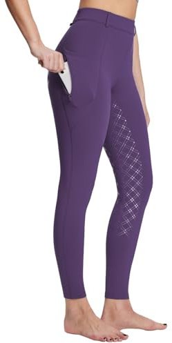 BALEAF Ridleggings för kvinnor, fleecefodrade Jodhpurs, ridsport, silikon, helsäte, knäbyxor, tights med fickor, Lila, XL