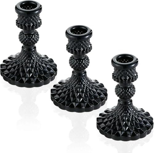 Elegant Glass Candle Holder - Black, Amber, Ash Gray - Perfect for Wedding, Dining Table, Mantelpiece, and Special Occasions (Black - 1 pcs)