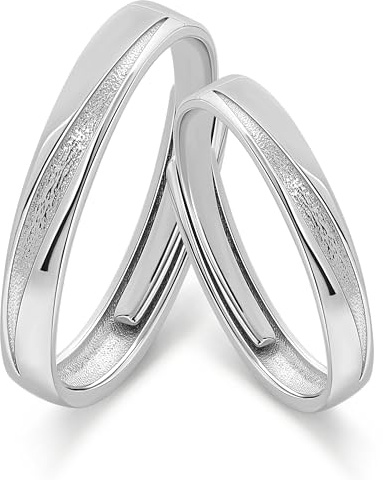 Meissa Alianzas Anillos de Pareja Plata de Ley 925 Bodas Compromiso Mujeres Hombres de Promesa Banda Aniversario Tamaño Ajustable Alianzas Novios (Juego de Dos Anillos)
