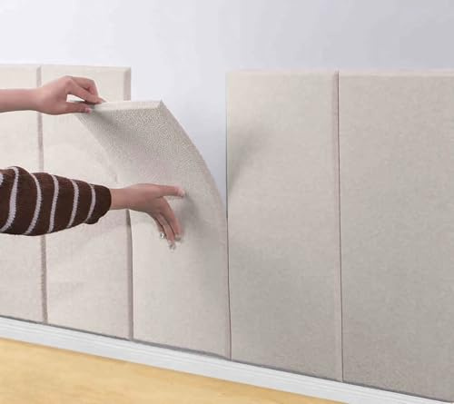 Self-Adhesive Anti-Collision Wall Stickers, 3D Soft Thickened Padded Wall Panels, Velvet Soundproof Wall Cushion, Moisture-Proof Wall Padding for Living Room & Bedroom(Off-white,30 x 60 cm 5pcs)