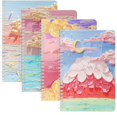 OFFCUP Cuaderno A5 con Espiral, 4pcs Cuadernos A5 con Tapa Dura 60 Fotos/120 Páginas, Agenda Personal, Agenda Escolar, Diario de Viaje para Viajar Dibujo Escribir Listas de Tareas(El Mar)