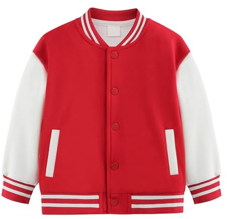 College Jacke Mädchen Junge Baseball Jacken mit Knopfleiste Langarm Warme Übergangsjacke Baumwoll Sportjacke Y2K Streifen Sweatjacke Basic Lässige Mantel (Red, 12-18 Months)
