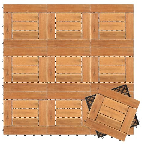 Vkechh Lot de 11 dalles en bois d'acacia - 1 m² - 30 x 30 cm - Résistant aux intempéries - Pour terrasses, balcons, jardins