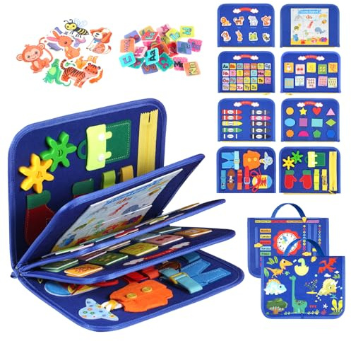 Busy Board Montessori Toys, Busy Book for 3 4 5 6 Year Old Boys Travel Toys | Preschool Educational Toy for Fine Motor Skills, Sensory Toy & Travel Game for Kids, Birthday Christmas Gift for Toddlers