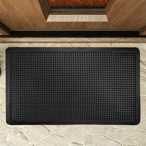 TECHZOCO Felpudo de Goma, Alfombra de Entrada de Caucho, Felpudo ecológico de Goma diseño Picos, Alfombrilla de Entrada, Tapete de Bienvenida, 100% Caucho, 60 x 100 cm, Negro