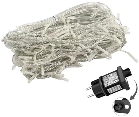 Generico Catena Luminosa LED 100L Multicolore – Bassa Tensione 32V con Alimentatore Incluso, 8 Modalità, Filo Trasparente, 5m + 5m, Uso Esterno I-50201