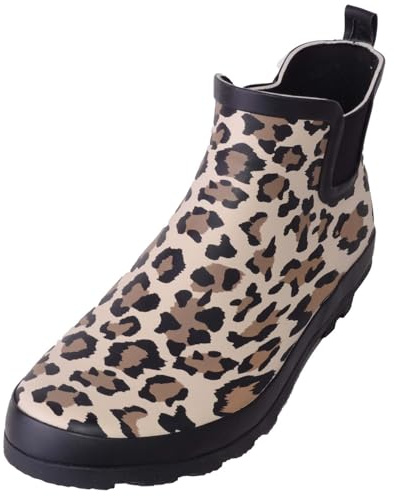 ABSOLUTE FOOTWEAR Bottines en caoutchouc imperméables à enfiler pour femme, léopard, 39 EU