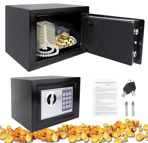 4.6L Digital Safe Box - Electronic Security Safe with Keypad & Emergency Keys, Compact Fireproof Cash Locker Box for Home, Office, Hotel | Protect Jewelry, Documents, Money | 23x17x17cm, Black
