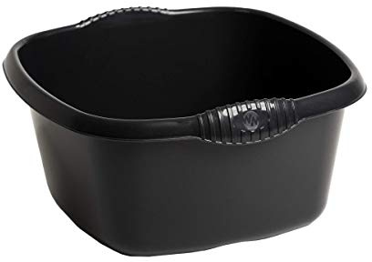 TRG 32cm Square Plastic Washing Up Bowl – Medium 7L High-Grade Gloss Finish Basin for Kitchen Sink, Dishwashing, Mixing & Soaking | Durable, Multi-Purpose Wash Basin & Sink Tidy (Black Grayish)
