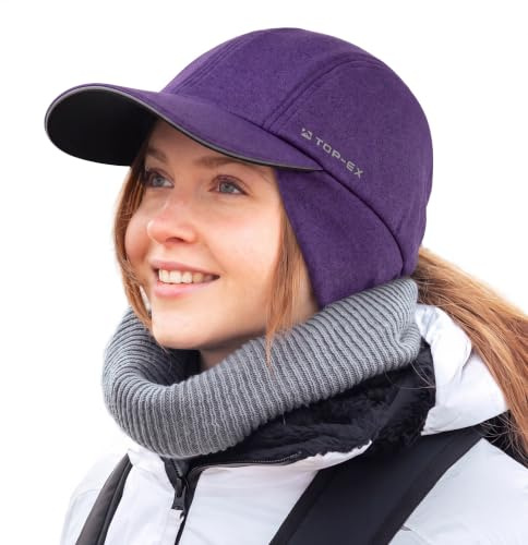TOP-EX ChicPony M/L/XL vattentät basebollkeps dam vinter med öronlappar hästsvans beanie varm mössa med fleecefoder dam löpning vintermössa reflekterande, 95595#lila, M-L